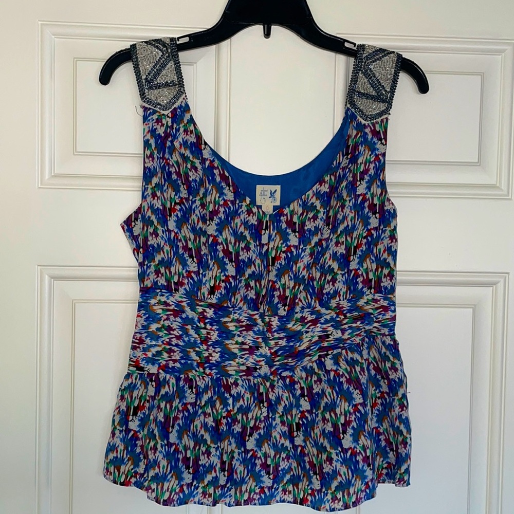 Anthropologie Edme Esyllte Beaded Silk peplum top with beaded detail